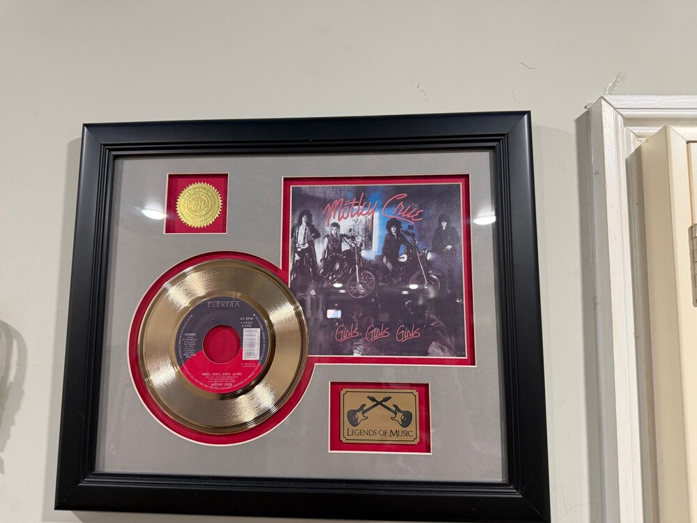 Mötley Crüe "Girls, Girls, Girls" 24KT Gold 45 Record Framed Display – Legends o